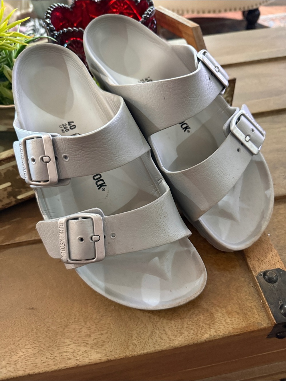 Birkenstock Women’s Silver Two-Strap Madrid-Style Sandals